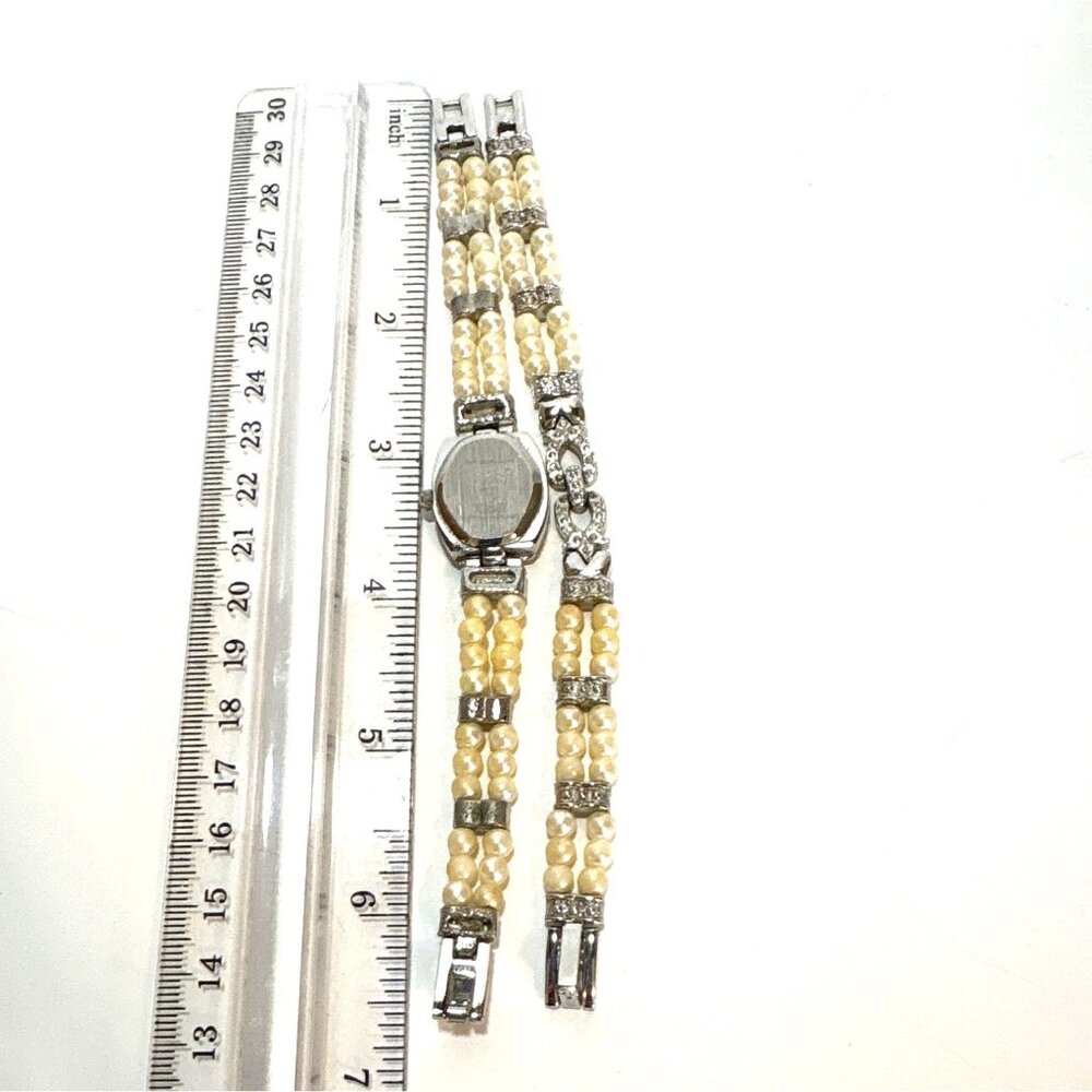 Vintage Ladies Pearl & Rhinestone Quartz Watch With Double Strand Bracelet - Picture 5 of 7